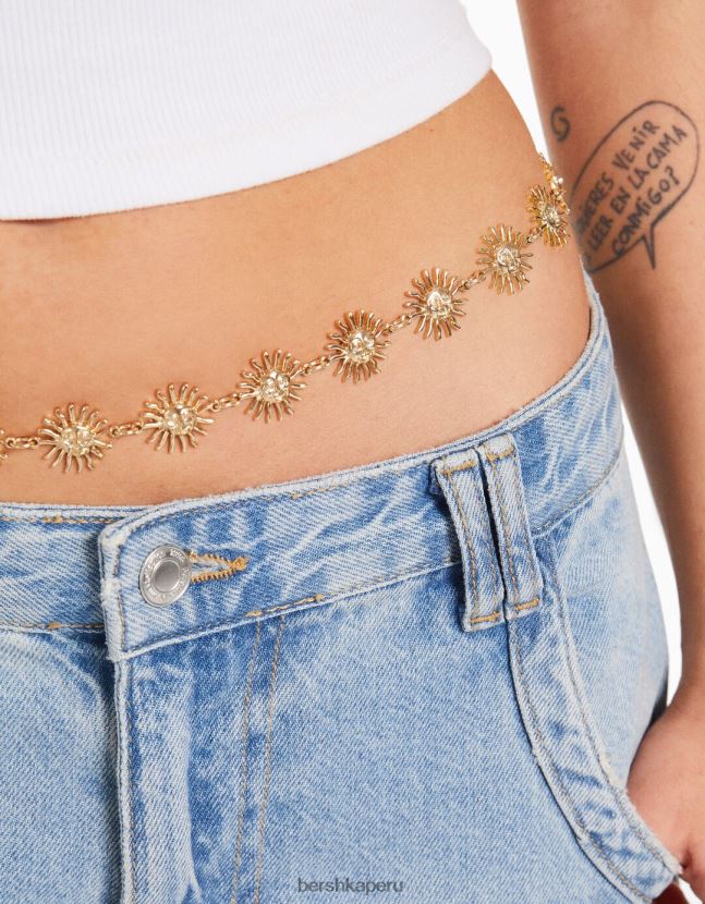 oro Bershka mujer cinturón con ribete de cadena 806J6B2554