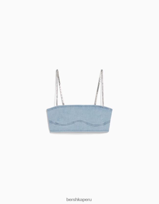 azul claro Bershka mujer sujetador de tiras de mezclilla con detalle de pedrería 806J6B1951