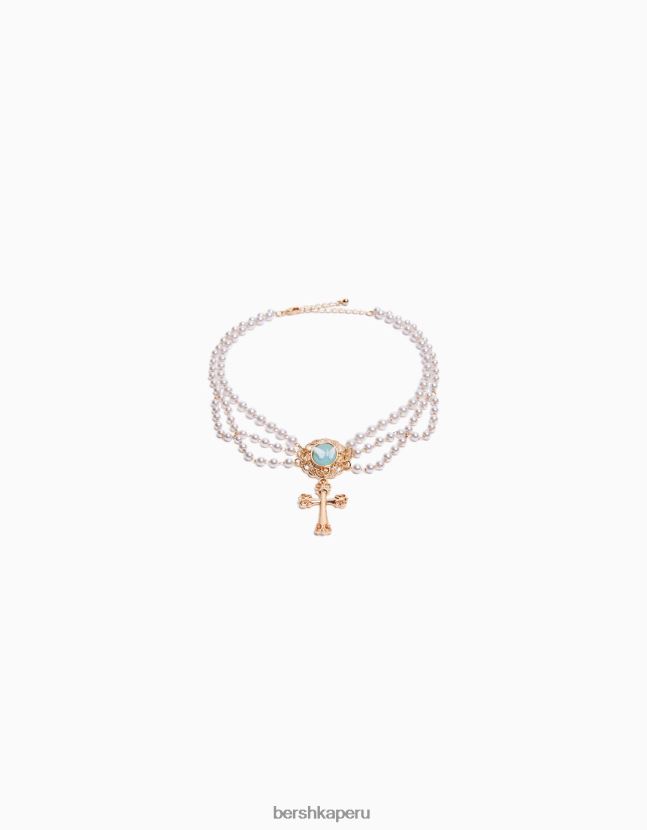 no laves Bershka mujer collar con cruz de perlas falsas 806J6B2533