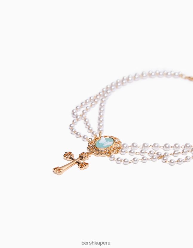 no laves Bershka mujer collar con cruz de perlas falsas 806J6B2533