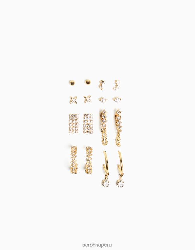 no laves Bershka mujer juego de 8 aretes de aro con diamantes de imitación 806J6B2490