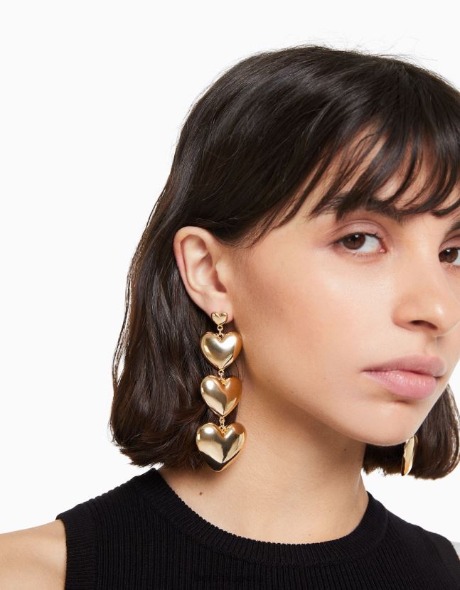 oro Bershka mujer aretes con forma de corazón en cascada 806J6B2456