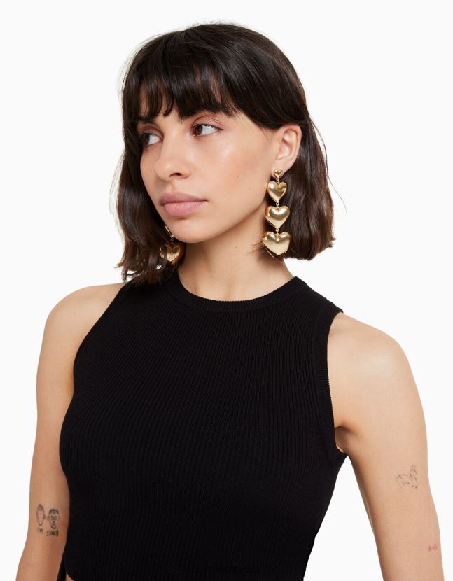 oro Bershka mujer aretes con forma de corazón en cascada 806J6B2456