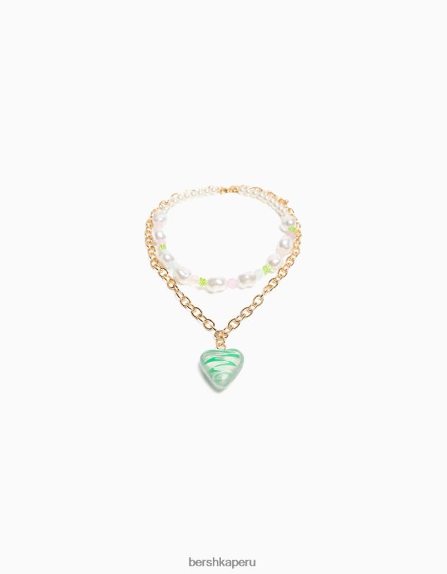 oro Bershka mujer collar de perlas con colgante de corazón 806J6B2495