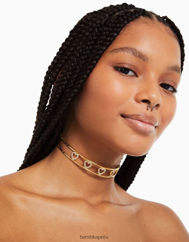 oro Bershka mujer gargantilla rígida con corazones de pedrería 806J6B2500