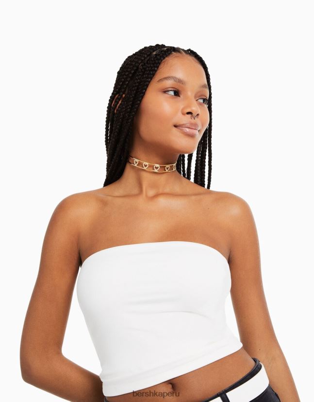 oro Bershka mujer gargantilla rígida con corazones de pedrería 806J6B2500