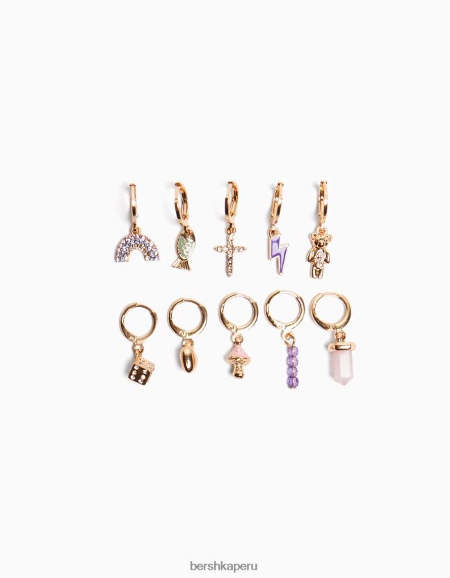 oro Bershka mujer juego de 10 aretes ear cuff con dije de cruz 806J6B2476