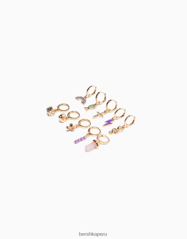 oro Bershka mujer juego de 10 aretes ear cuff con dije de cruz 806J6B4206