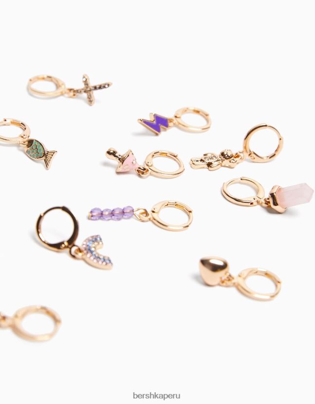 oro Bershka mujer juego de 10 aretes ear cuff con dije de cruz 806J6B4206
