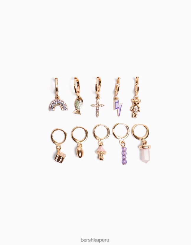oro Bershka mujer juego de 10 aretes ear cuff con dije de cruz 806J6B4206