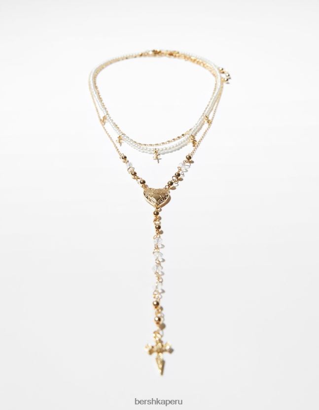 oro Bershka mujer juego de 3 collares de cadena con colgante de cruz 806J6B2506
