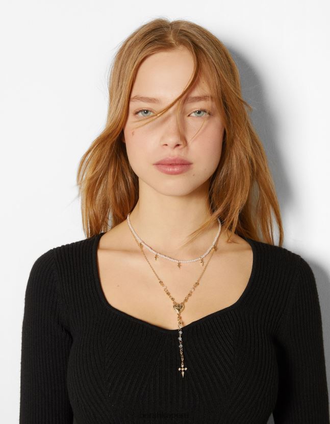oro Bershka mujer juego de 3 collares de cadena con colgante de cruz 806J6B2506