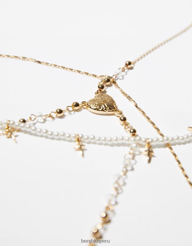 oro Bershka mujer juego de 3 collares de cadena con colgante de cruz 806J6B2506