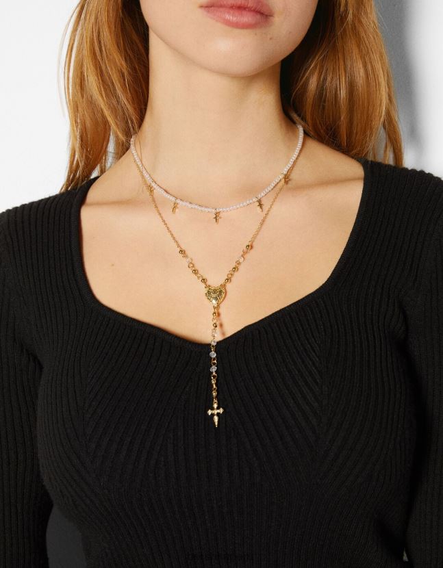 oro Bershka mujer juego de 3 collares de cadena con colgante de cruz 806J6B2506