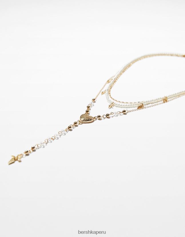 oro Bershka mujer juego de 3 collares de cadena con colgante de cruz 806J6B2506
