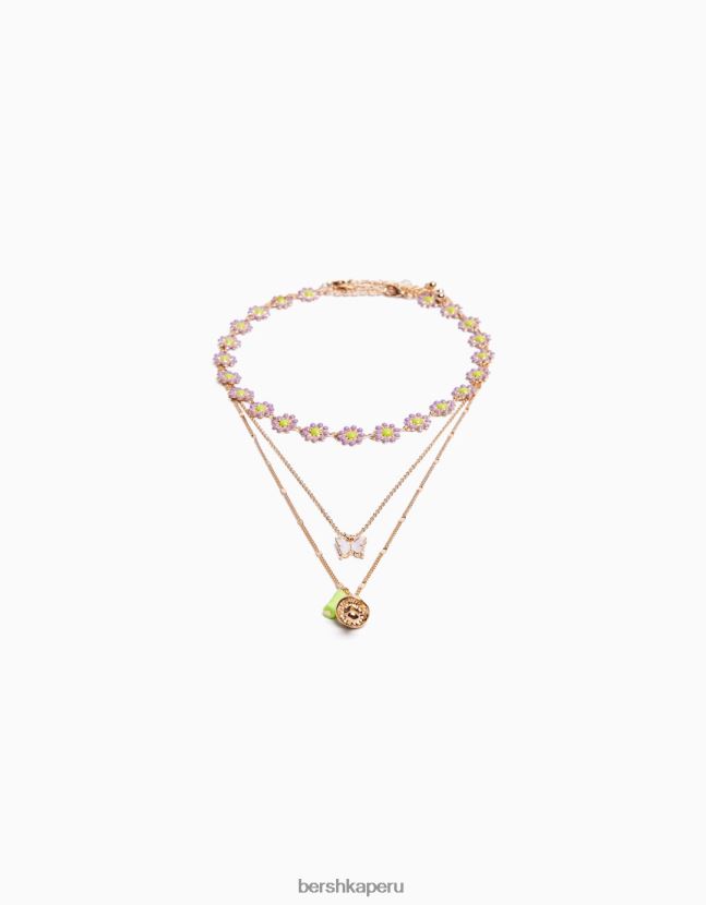 oro Bershka mujer juego de 3 collares de flores y mariposas 806J6B2531