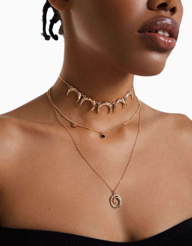 oro Bershka mujer juego de 3 collares de luna 806J6B2463