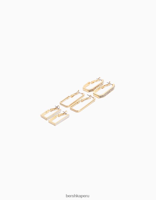 oro Bershka mujer juego de 3 pares de aretes de aro esmaltados con diamantes de imitación 806J6B2491