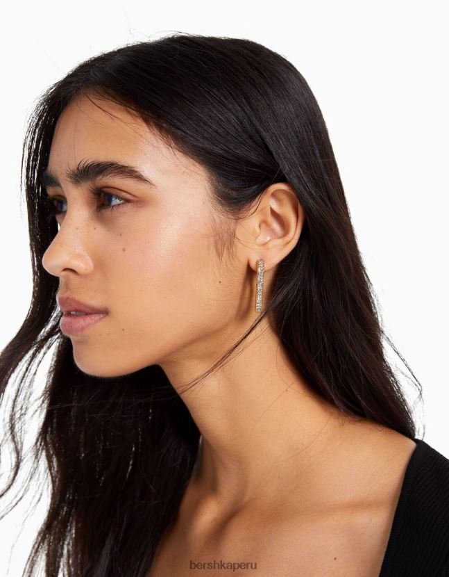 oro Bershka mujer juego de 3 pares de aretes de aro esmaltados con diamantes de imitación 806J6B2491