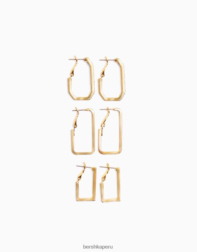 oro Bershka mujer juego de 3 pares de aretes de aro esmaltados con diamantes de imitación 806J6B2491