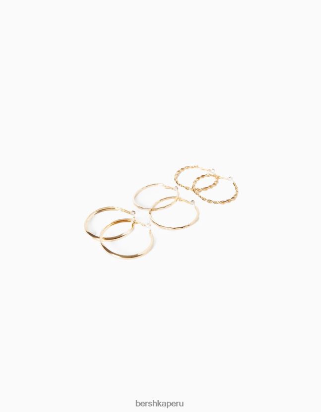 oro Bershka mujer juego de 3 pares de aretes de aro fino texturizados 806J6B2511