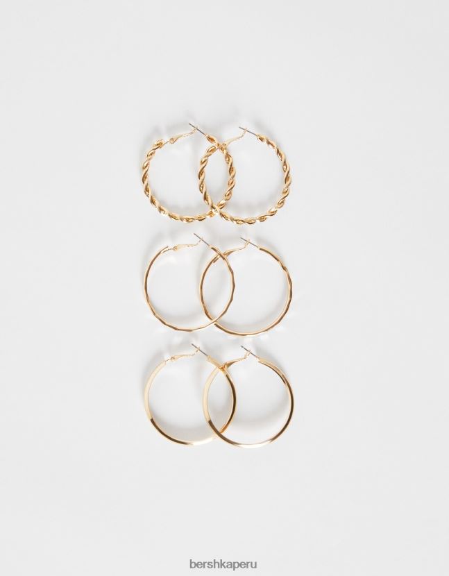 oro Bershka mujer juego de 3 pares de aretes de aro fino texturizados 806J6B2511