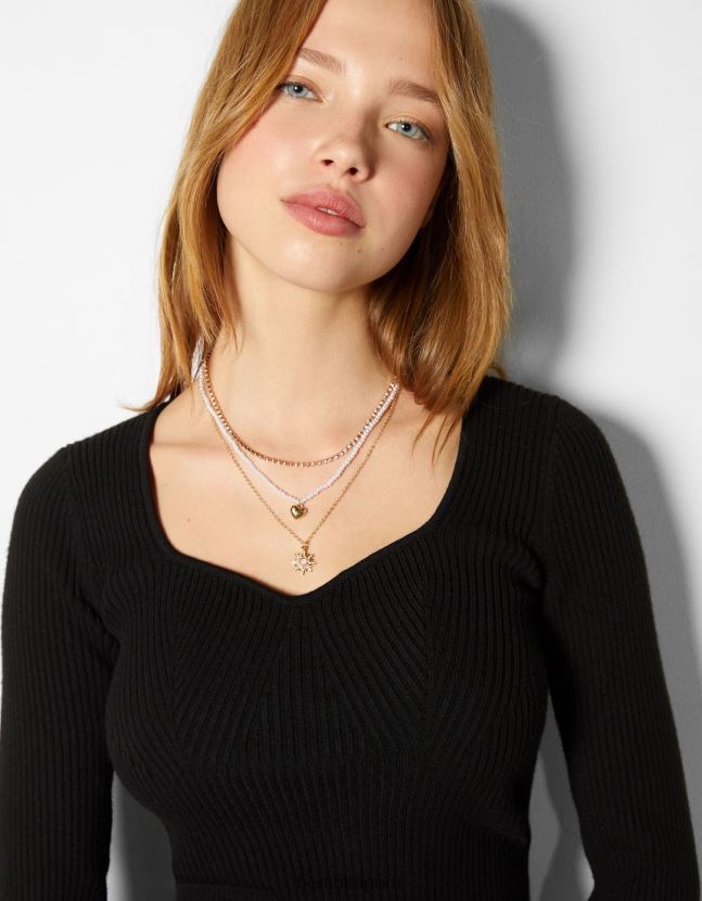 oro Bershka mujer juego de 4 collares de cadena con colgante de corazón 806J6B2448