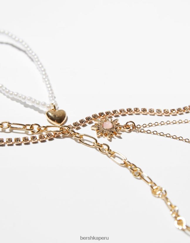 oro Bershka mujer juego de 4 collares de cadena con colgante de corazón 806J6B2448