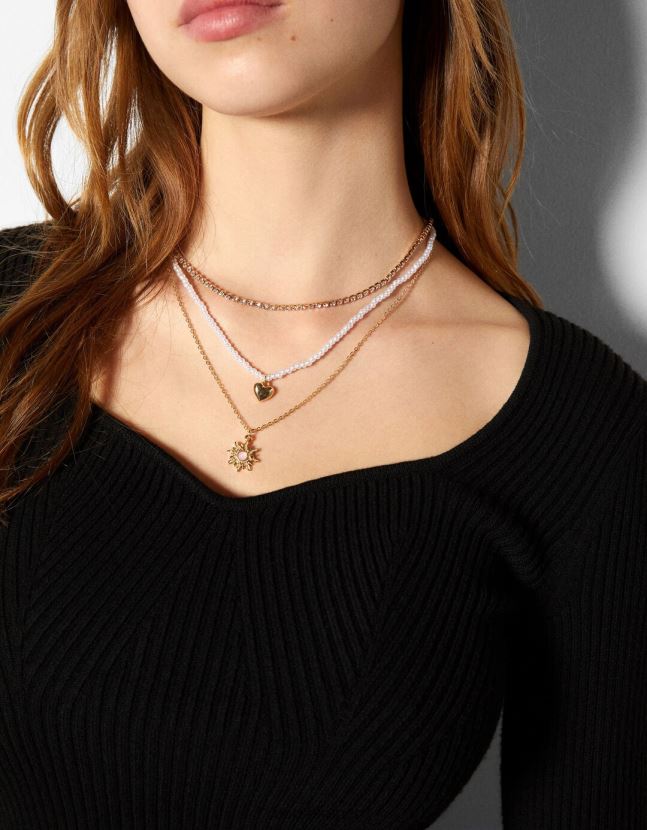 oro Bershka mujer juego de 4 collares de cadena con colgante de corazón 806J6B2448