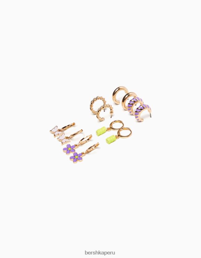 oro Bershka mujer juego de 6 aretes de aro con dije esmaltado 806J6B2529