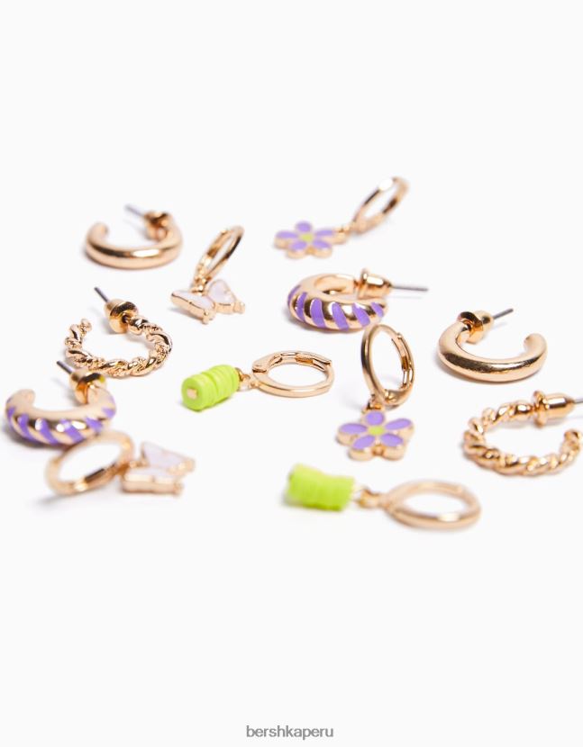 oro Bershka mujer juego de 6 aretes de aro con dije esmaltado 806J6B2529
