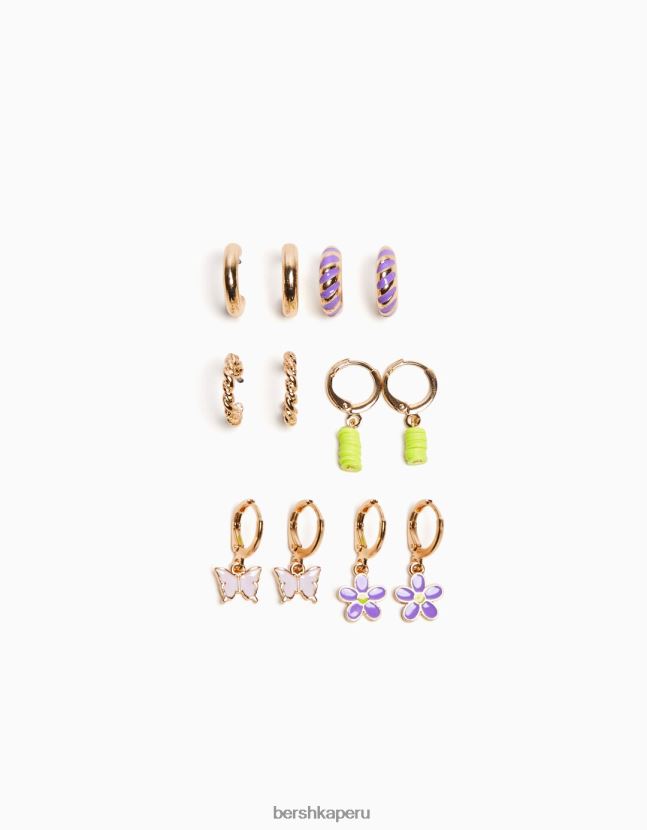 oro Bershka mujer juego de 6 aretes de aro con dije esmaltado 806J6B2529