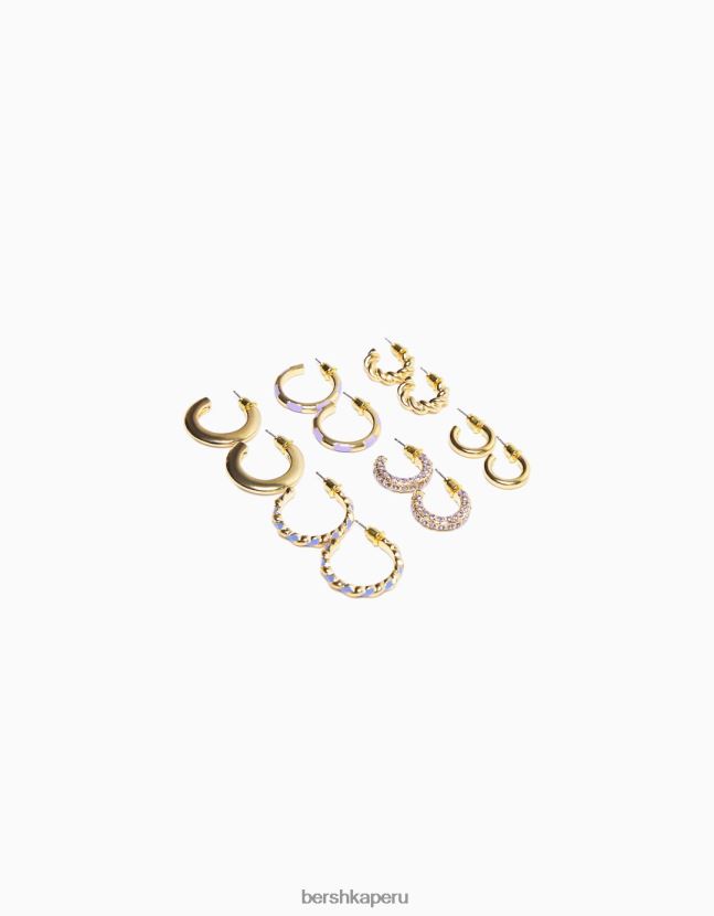 oro Bershka mujer juego de 6 aretes de aro con pedrería esmaltada 806J6B2493