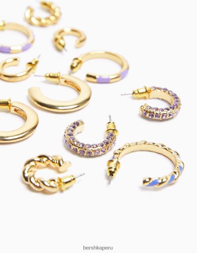 oro Bershka mujer juego de 6 aretes de aro con pedrería esmaltada 806J6B2493