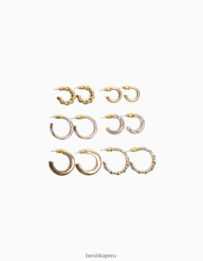 oro Bershka mujer juego de 6 aretes de aro con pedrería esmaltada 806J6B2493