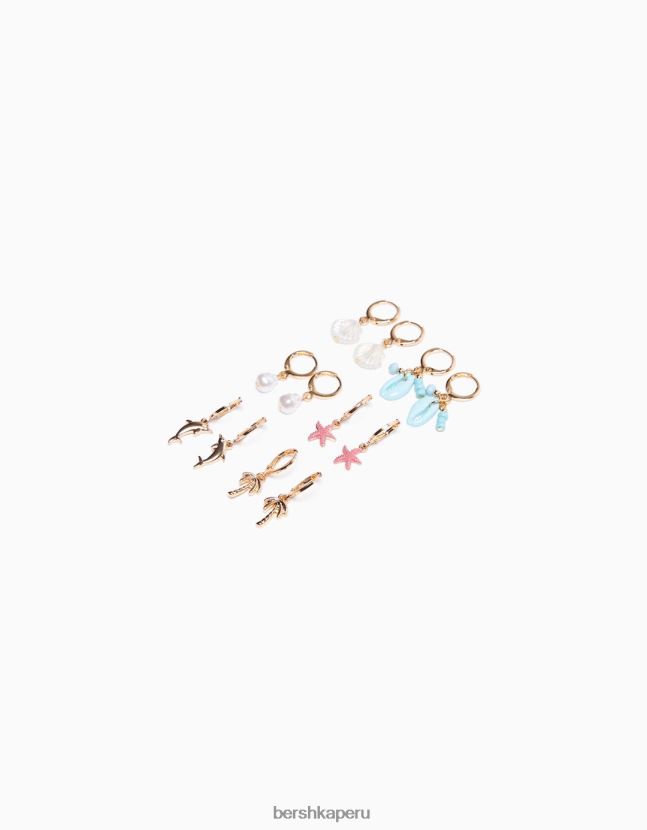 oro Bershka mujer juego de 6 aretes de aro de conchas marinas con dijes 806J6B2519