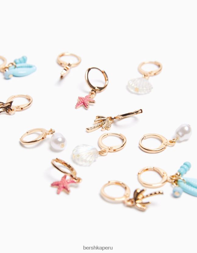 oro Bershka mujer juego de 6 aretes de aro de conchas marinas con dijes 806J6B2519