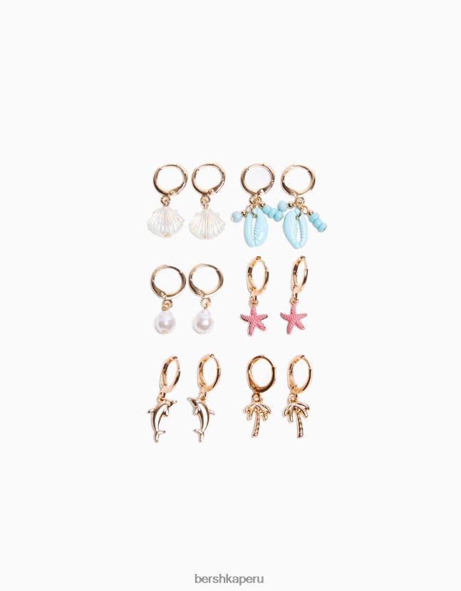 oro Bershka mujer juego de 6 aretes de aro de conchas marinas con dijes 806J6B2519