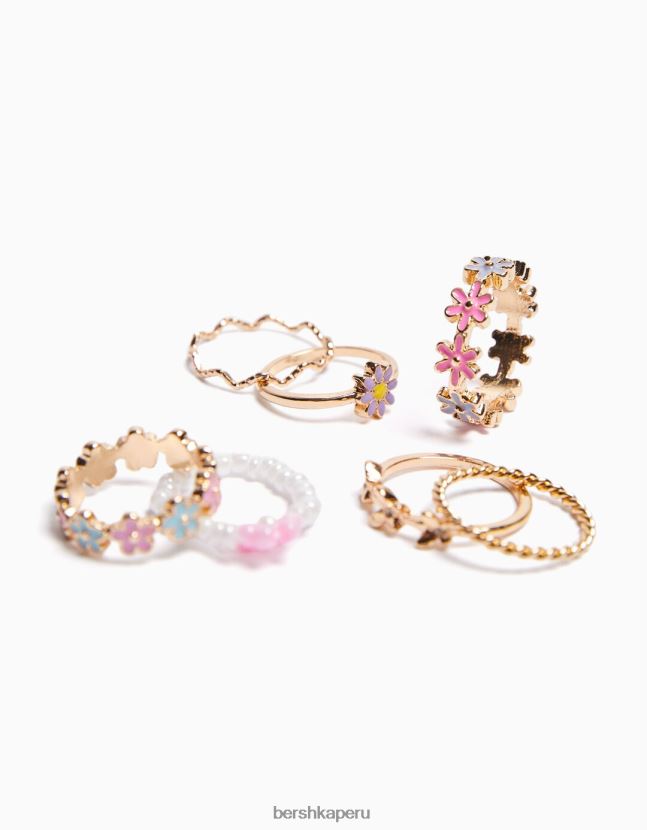 oro Bershka mujer juego de 7 anillos de esmalte con cuentas 806J6B2528