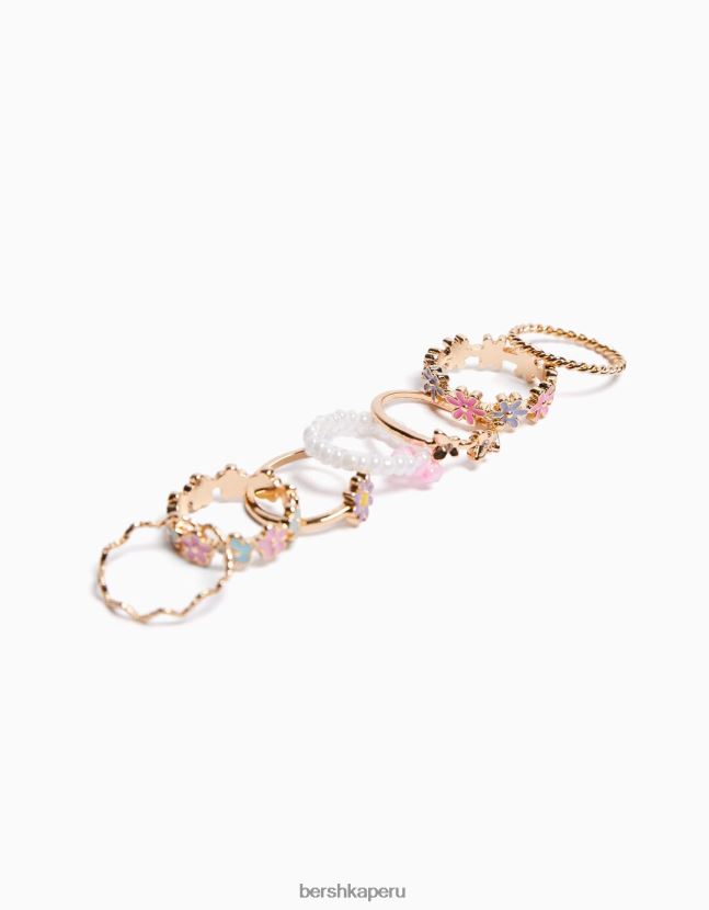 oro Bershka mujer juego de 7 anillos de esmalte con cuentas 806J6B2528