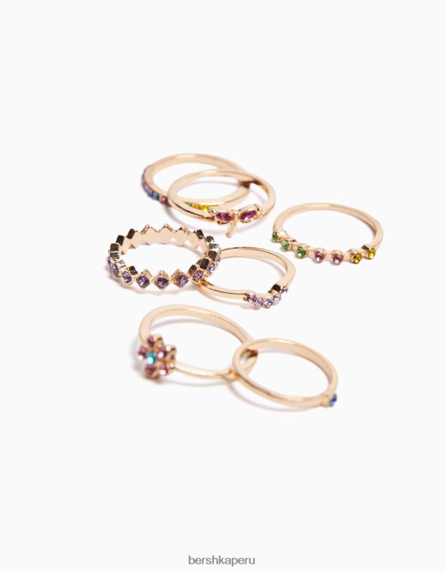 oro Bershka mujer juego de 7 anillos de libélula de diamantes de imitación 806J6B2498