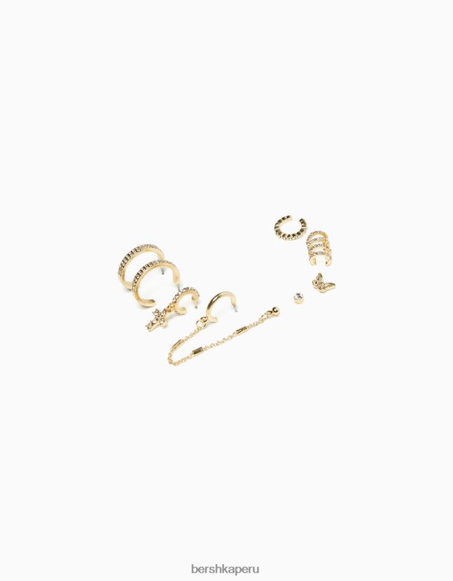 oro Bershka mujer juego de 8 aretes de aro con cruz de diamantes de imitación 806J6B2479