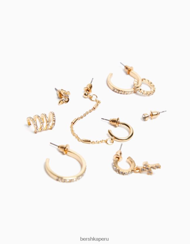 oro Bershka mujer juego de 8 aretes de aro con cruz de diamantes de imitación 806J6B2479