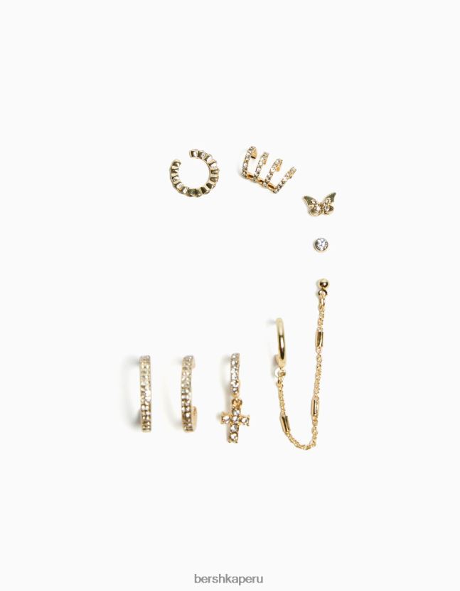 oro Bershka mujer juego de 8 aretes de aro con cruz de diamantes de imitación 806J6B2479