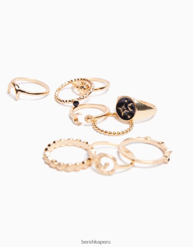 oro Bershka mujer juego de 9 anillos de sol de diamantes de imitación 806J6B2522