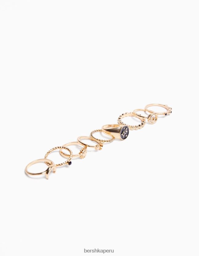 oro Bershka mujer juego de 9 anillos de sol de diamantes de imitación 806J6B2522