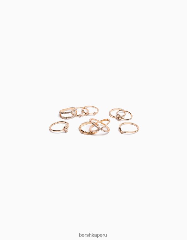 oro Bershka mujer juego de 9 anillos finos de pedrería 806J6B2497