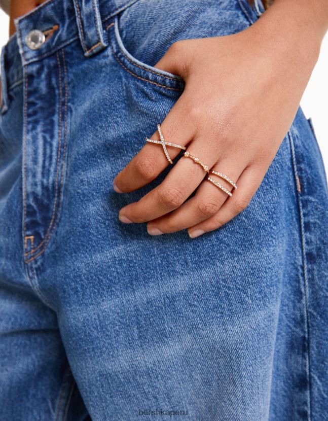 oro Bershka mujer juego de 9 anillos finos de pedrería 806J6B2497