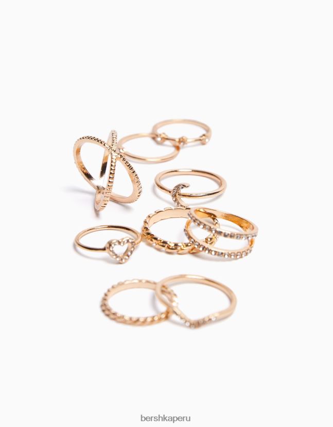 oro Bershka mujer juego de 9 anillos finos de pedrería 806J6B2497