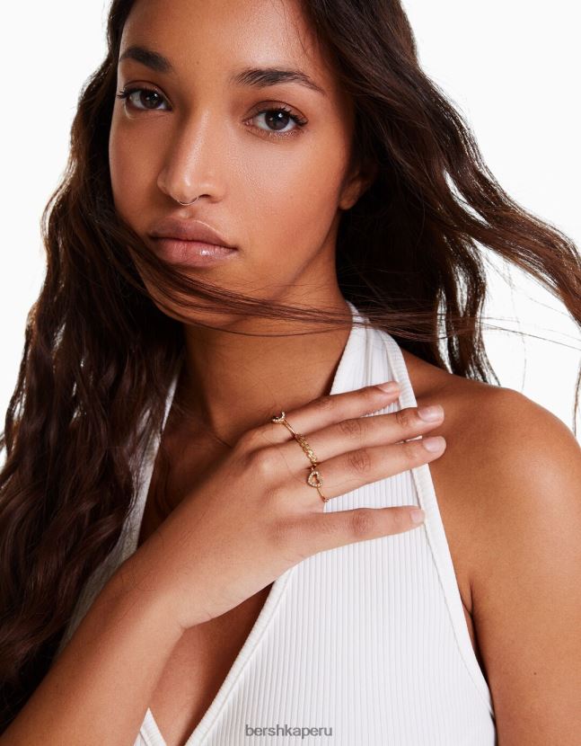 oro Bershka mujer juego de 9 anillos finos de pedrería 806J6B2497